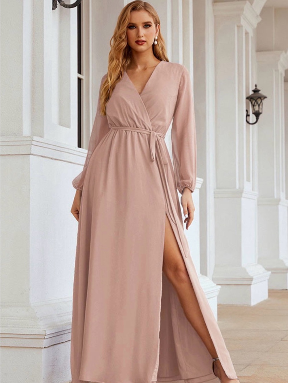 Mauve Chiffon Long Sleeve Maxi Mother of Bride/Bridesmaid Dress
